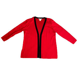 Exclusively Misook Open Jacket Cardigan Sweater Long Sleeve Knit Red Black XL